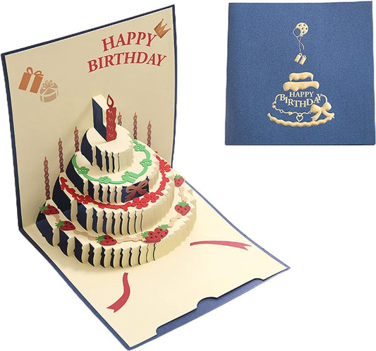 10 pcs Greeting cards - Blue pop-up birthday cake card - 3D birthday card - Pop-up cards - Cake greeting V1188-MS-313-0492