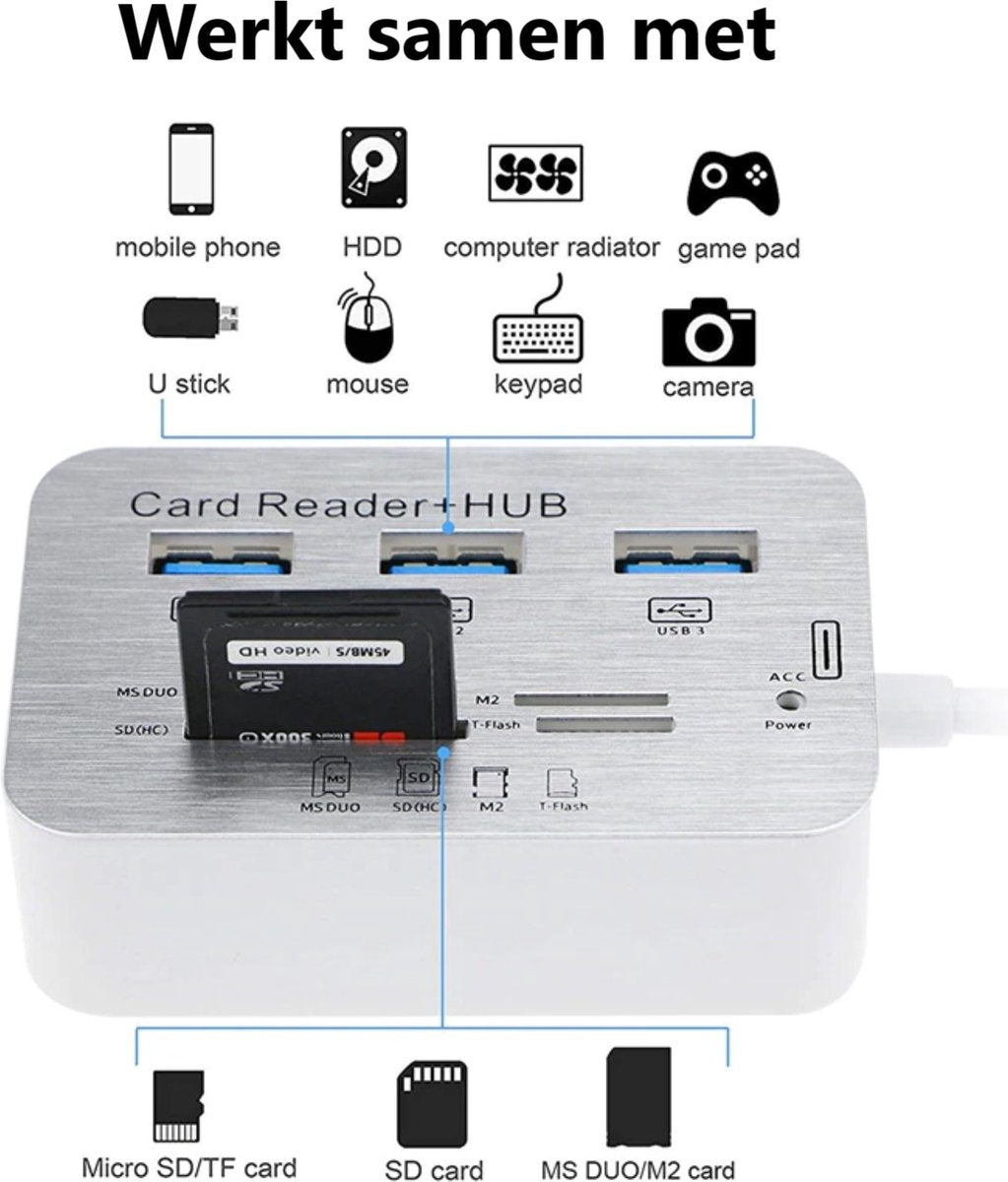 USB 3.0 Hub with 3-Port Splitter and Memory Card Reader - SD/TF/Micro SD Card Reader - USB 3.0 Hub V1188-MS-313-0496