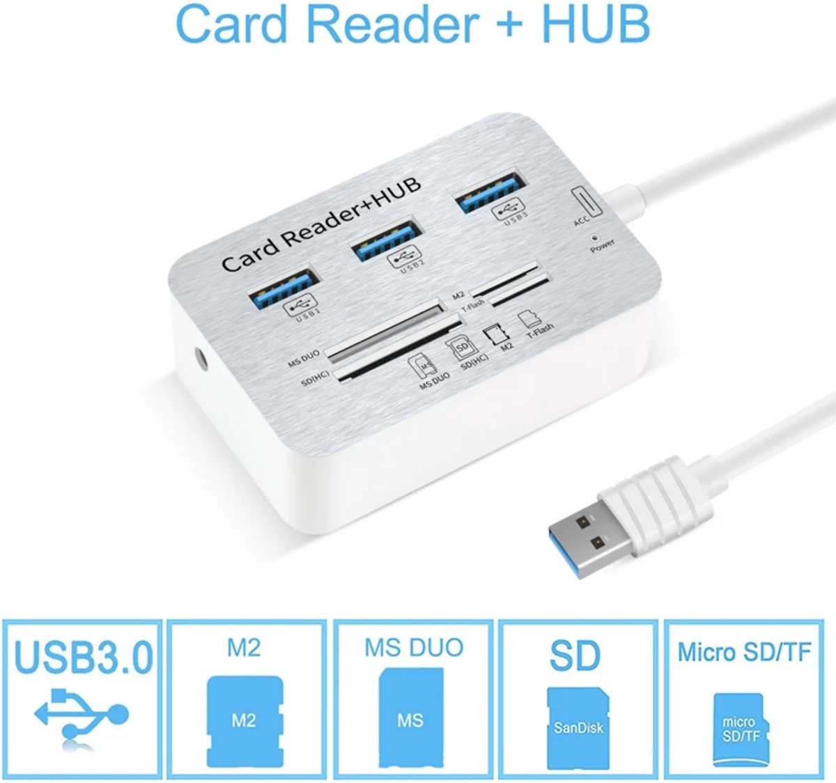 USB 3.0 Hub with 3-Port Splitter and Memory Card Reader - SD/TF/Micro SD Card Reader - USB 3.0 Hub V1188-MS-313-0496