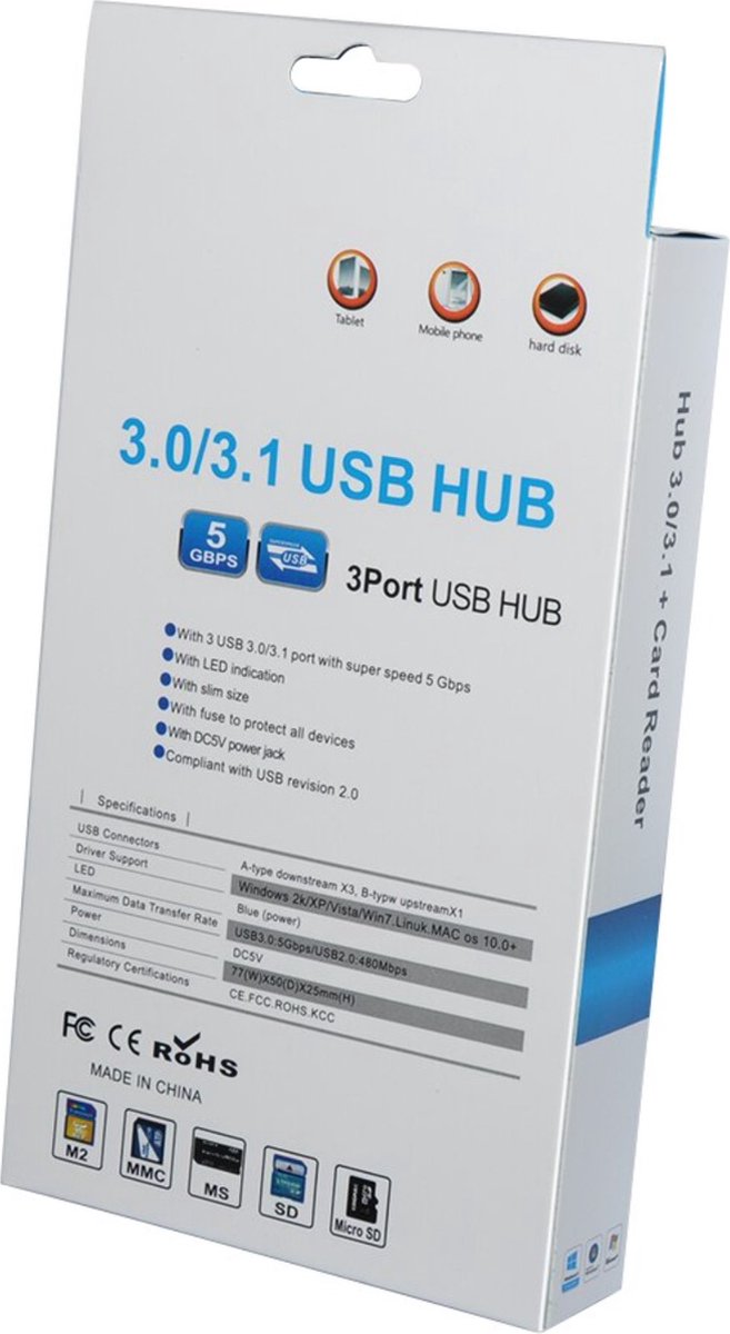 USB 3.0 Hub with 3-Port Splitter and Memory Card Reader - SD/TF/Micro SD Card Reader - USB 3.0 Hub V1188-MS-313-0496