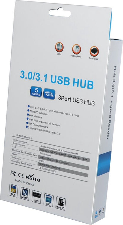 USB 3.0 Hub with 3-Port Splitter and Memory Card Reader - SD/TF/Micro SD Card Reader - USB 3.0 Hub V1188-MS-313-0496