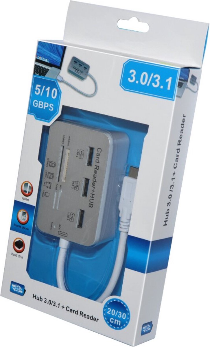 USB 3.0 Hub with 3-Port Splitter and Memory Card Reader - SD/TF/Micro SD Card Reader - USB 3.0 Hub V1188-MS-313-0496