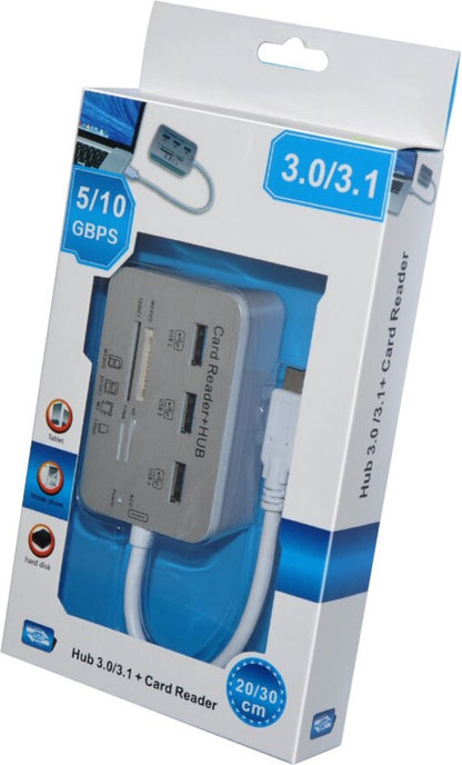 USB 3.0 Hub with 3-Port Splitter and Memory Card Reader - SD/TF/Micro SD Card Reader - USB 3.0 Hub V1188-MS-313-0496