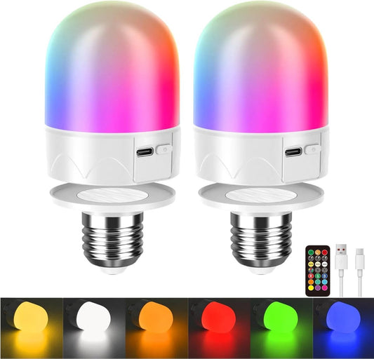 Set of 2 USB rechargeable bulbs with remote control - Battery-operated lamp bulbs - Rechargeable RGB V1188-MS-313-0501