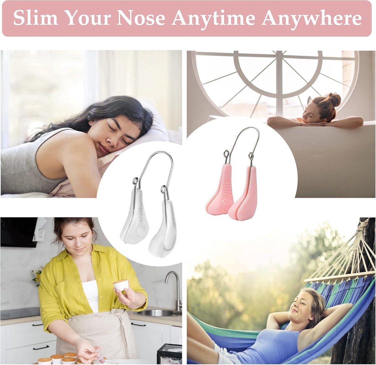 Silicone nose clips for women with wide noses (2 pieces) (transparent pink) V1188-MS-313-0515