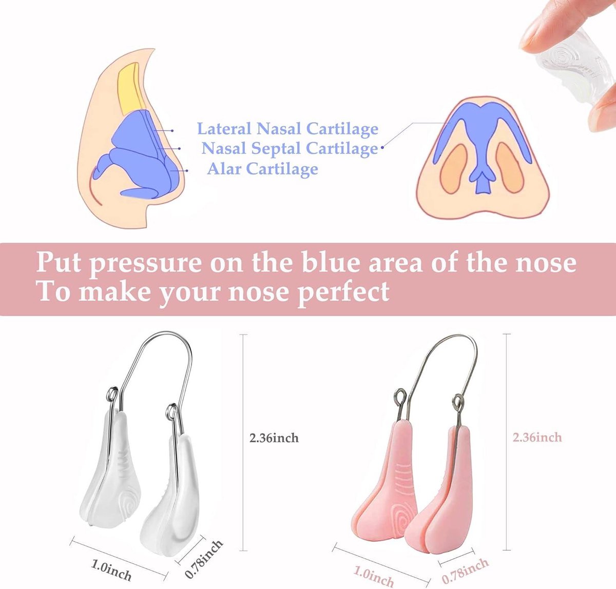 Silicone nose clips for women with wide noses (2 pieces) (transparent pink) V1188-MS-313-0515