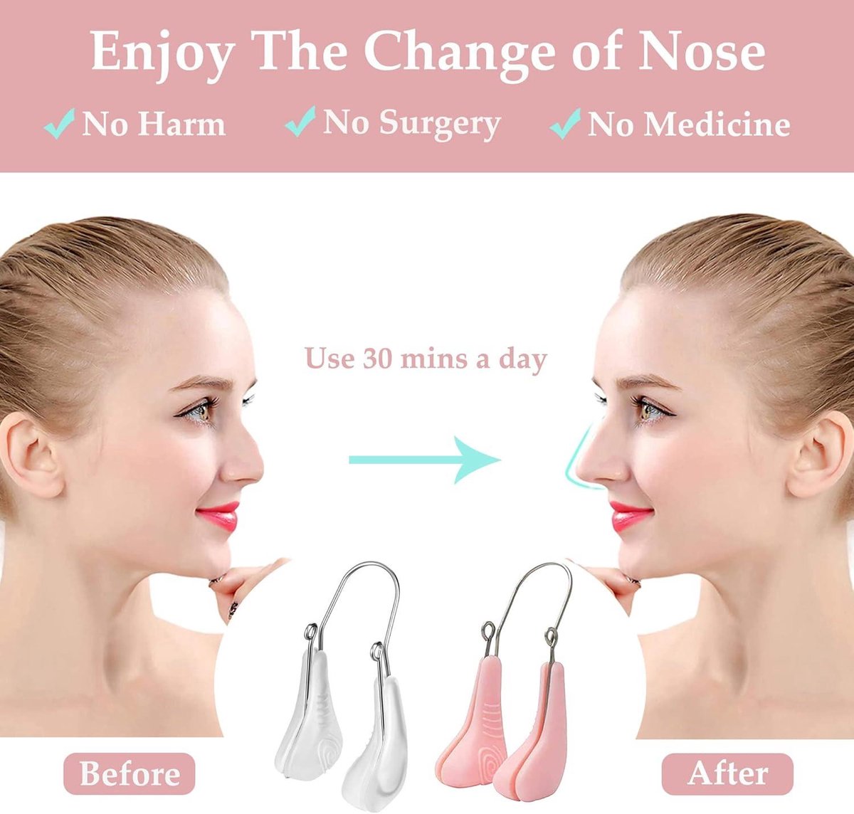 Silicone nose clips for women with wide noses (2 pieces) (transparent pink) V1188-MS-313-0515