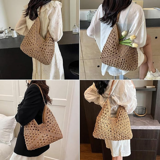 Tote Bags - Summer Beach Bags - Women's Shoulder Bags - Crochet Bags - Vintage Straw Tassen - Women's Straw V1188-MS-313-0517