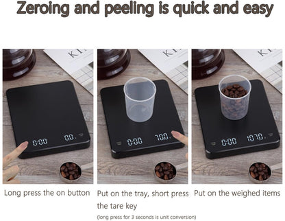 Precision Scale - Barista Scale - Coffee Scale with Timer - Small 3 kg / 0 g Coffee Scale with Gravity Sensor V1188-MS-313-0518