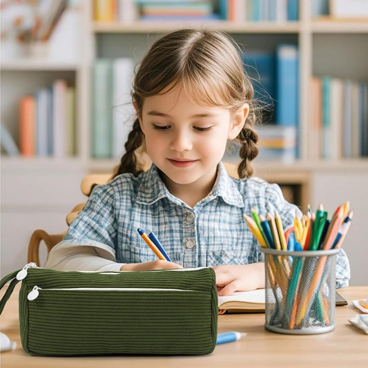 Corduroy pencil case - Pretty pencil case with a practical zipper - Makeup bag - Suitable for school-aged V1188-MS-313-0521