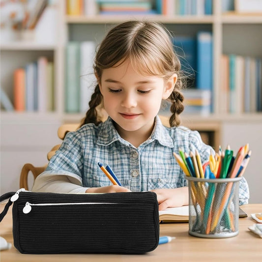 Corduroy Pencil Case - Cute pencil case with a convenient zipper - Makeup bag - Suitable for school-aged V1188-MS-313-0522