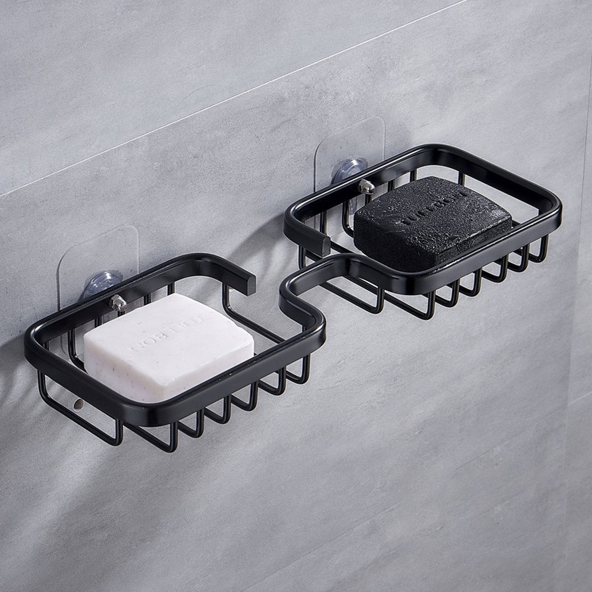 Soap dish - 2 pieces - Soap dish - Shower - Bathroom - Black - Self-adhesive - Space aluminum V1188-MS-313-0526