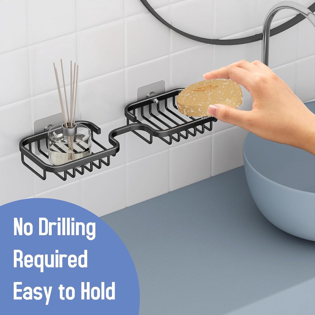 Soap dish - 2 pieces - Soap dish - Shower - Bathroom - Black - Self-adhesive - Space aluminum V1188-MS-313-0526