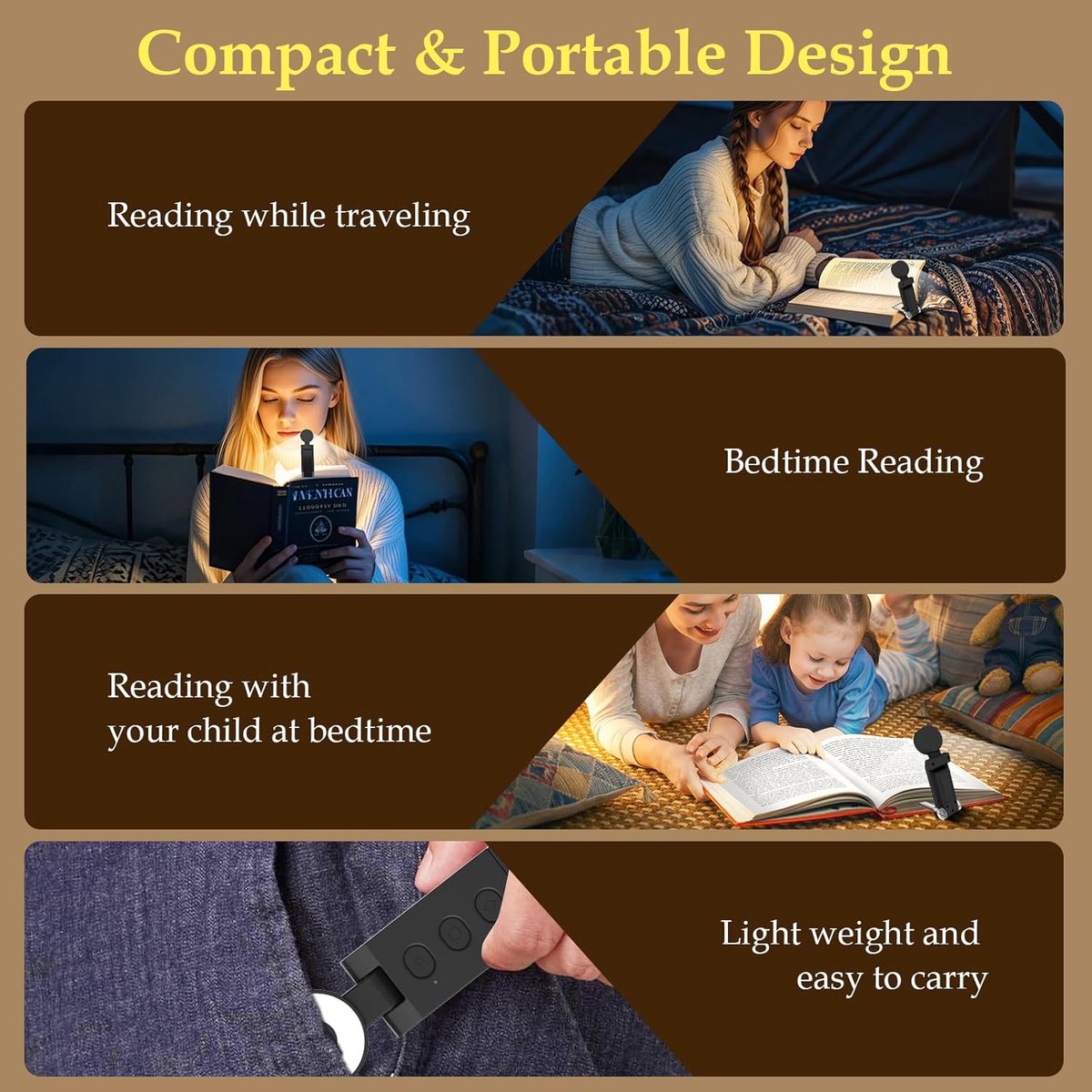 Reading light for books - For bed - With clip - Rechargeable - 5 settings - Bedside lamp - Black V1188-MS-313-0527