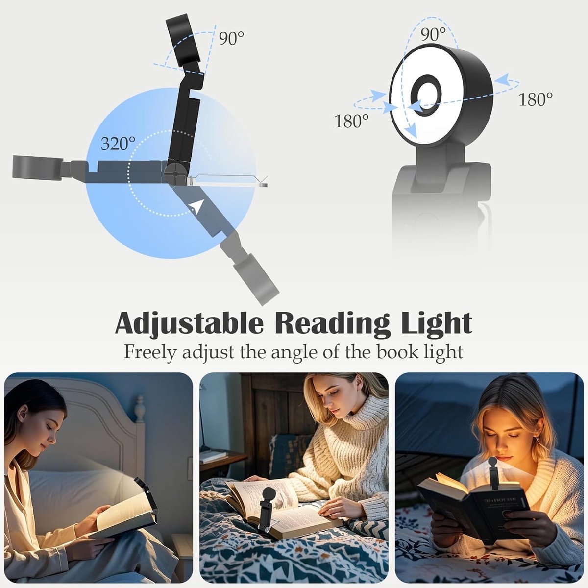 Reading light for books - For bed - With clip - Rechargeable - 5 settings - Bedside lamp - Black V1188-MS-313-0527