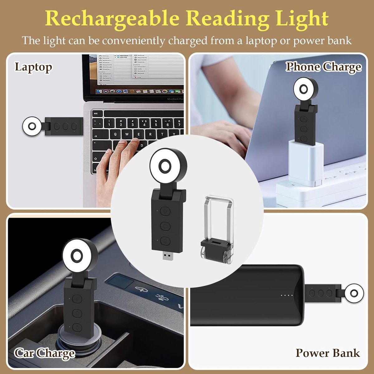 Reading light for books - For bed - With clip - Rechargeable - 5 settings - Bedside lamp - Black V1188-MS-313-0527