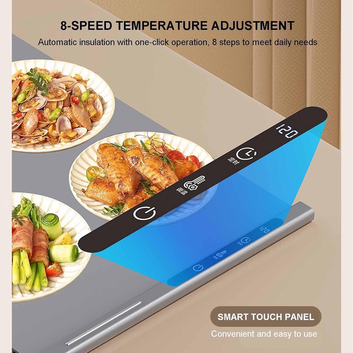 250W roll-up electric hot plate with 8 temperature settings and a 6-hour timer, for buffets, made of V1188-MS-313-0533
