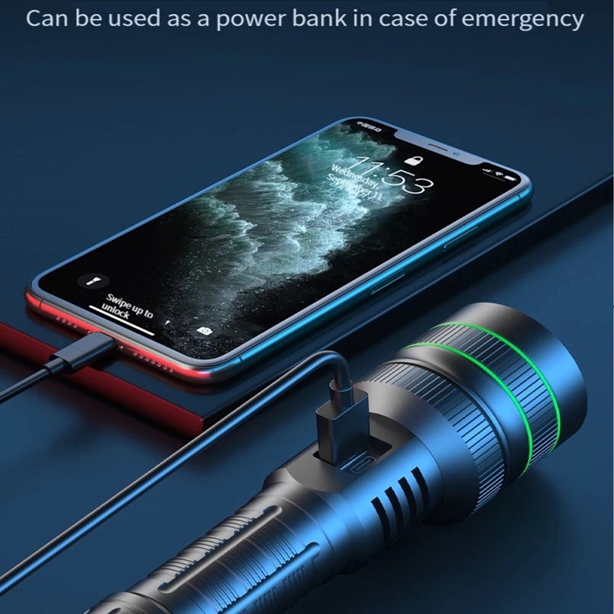 Rechargeable LED Flashlight - Military Flashlight - 5000 lumens - 26650 rechargeable battery - 6 modes - V1188-MS-313-0535
