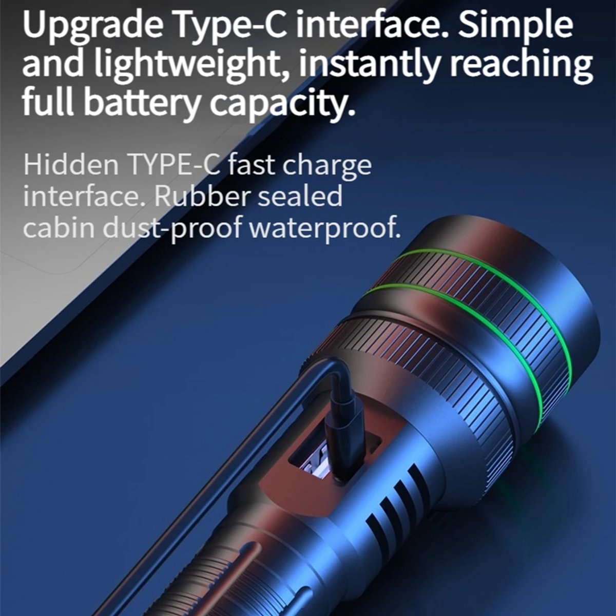 Rechargeable LED Flashlight - Military Flashlight - 5000 lumens - 26650 rechargeable battery - 6 modes - V1188-MS-313-0535