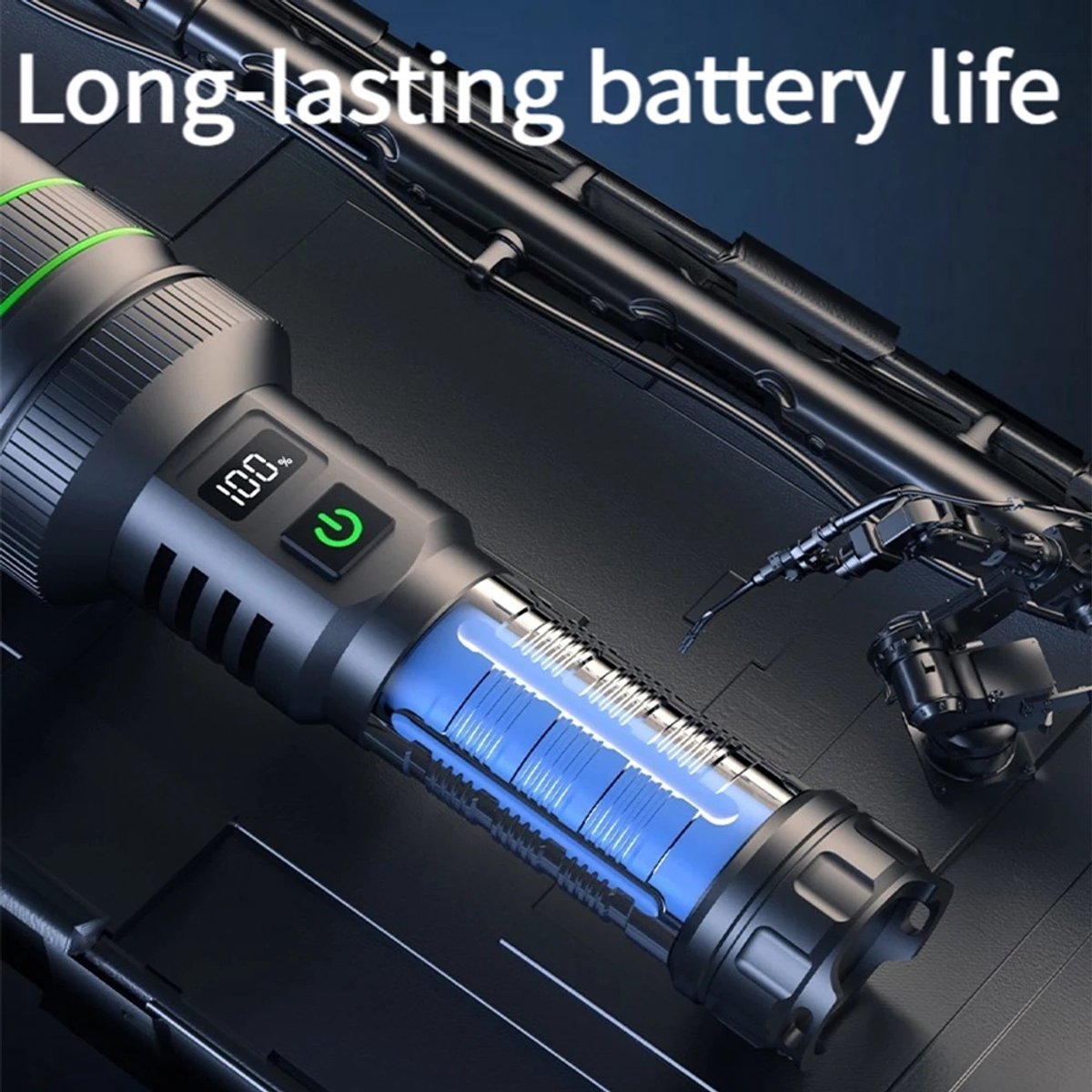 Rechargeable LED Flashlight - Military Flashlight - 5000 lumens - 26650 rechargeable battery - 6 modes - V1188-MS-313-0535