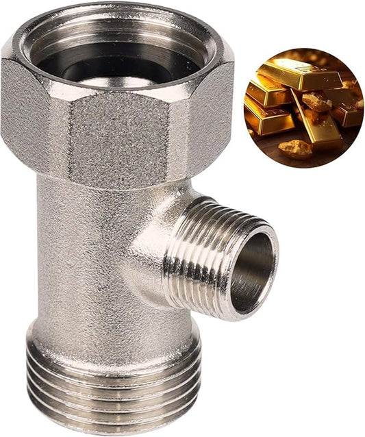 Bidet T-adapter, Metal T-valve for bidet (7/8" x 7/8" x 3/8") or (15/16" x 15/16" x 9/16"), 3-way T-connector V1188-MS-313-0545