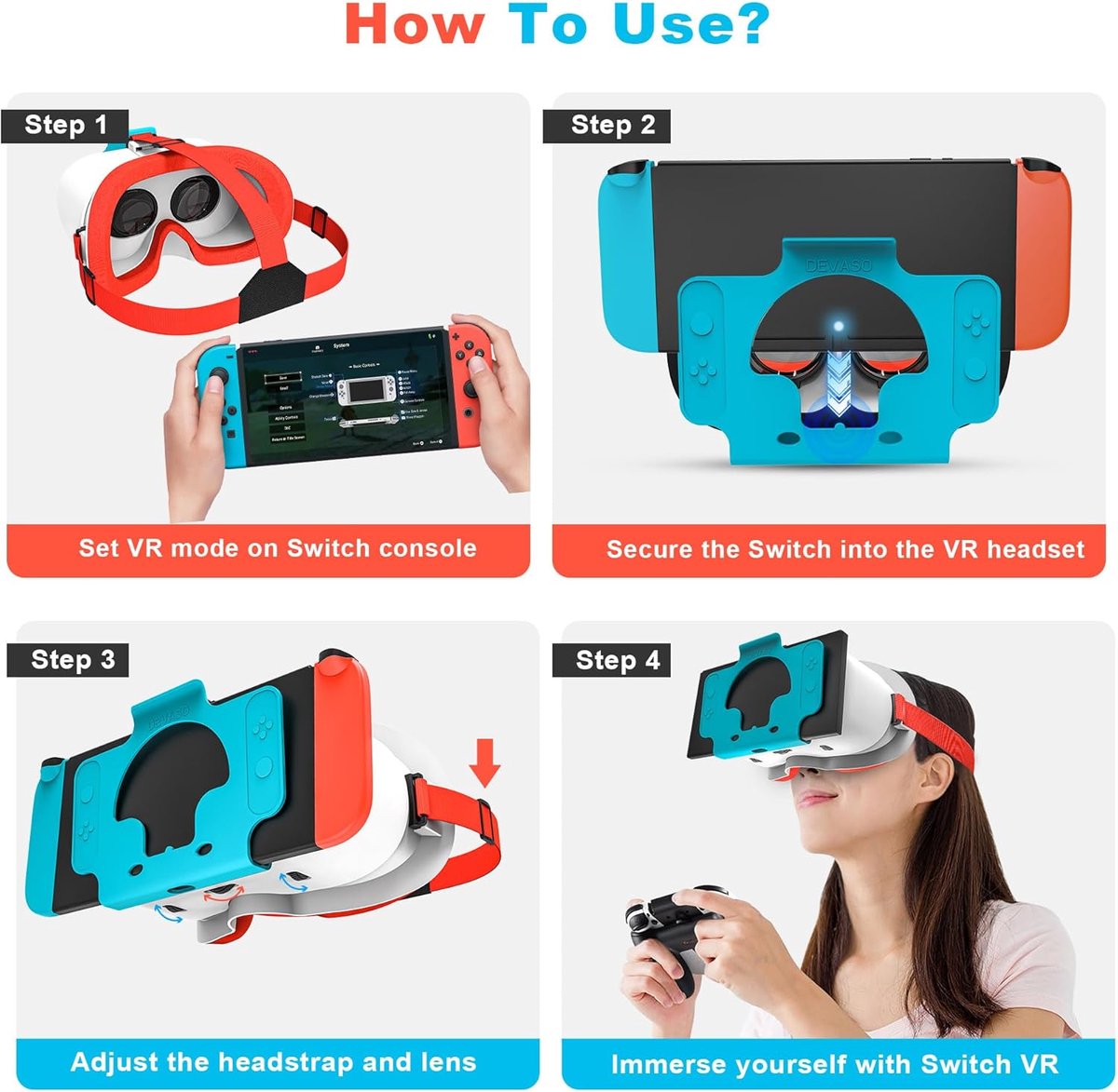 Compatible with Nintendo Switch VR headsets and OLED models, VR virtual reality glasses with adjustable HD V1188-MS-313-0561