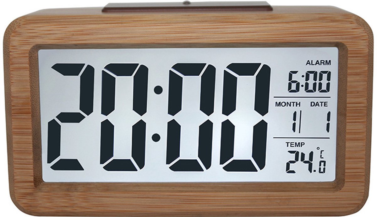 Wekker digital alarm clock, wooden, with sensor module, large screen, desk clock, date and temperature V1188-MS-313-0571