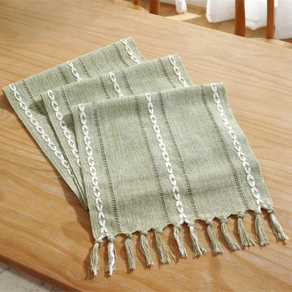 Striped Woven Table Runner - Embroidered Woven Table Runner with Tassels - Bohemian Style Striped Woven Table V1188-MS-313-0572