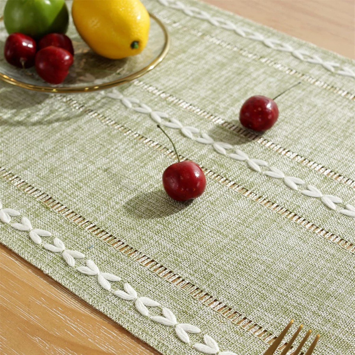 Striped Woven Table Runner - Embroidered Woven Table Runner with Tassels - Bohemian Style Striped Woven Table V1188-MS-313-0572