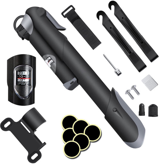 Hand pump - Bicycle pump with pressure gauge - Mini portable bicycle pump - Mini bicycle pump for all V1188-MS-313-0574
