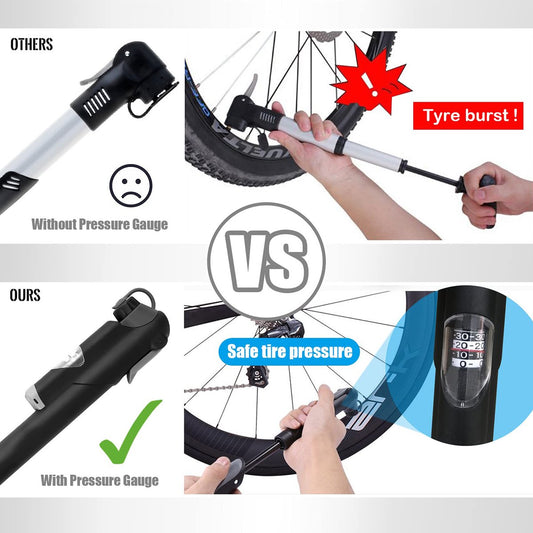 Hand pump - Bicycle pump with pressure gauge - Mini portable bicycle pump - Mini bicycle pump for all V1188-MS-313-0574