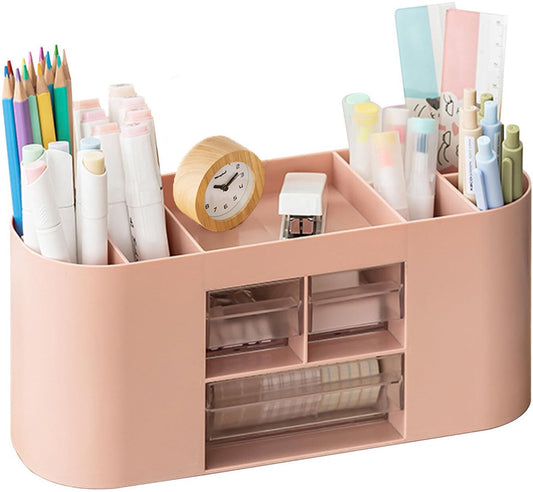 Storage box with pen holder, desk organizer, 10 compartments, large capacity, double-layer transparent V1188-MS-313-0575