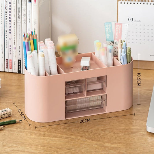 Storage box with pen holder, desk organizer, 10 compartments, large capacity, double-layer transparent V1188-MS-313-0575