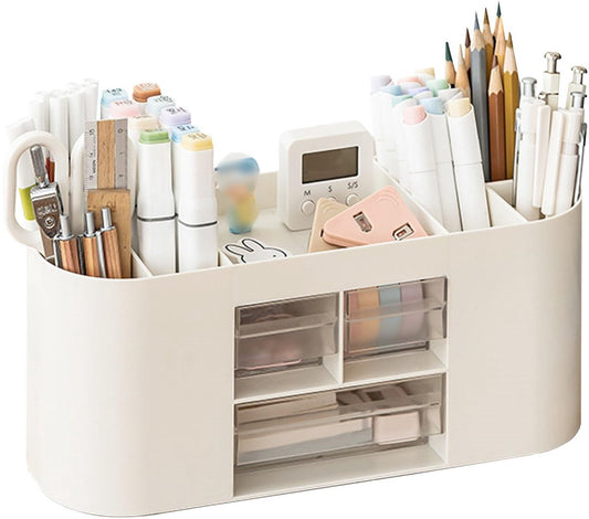Storage box with pen holder, desk organizer, 10 compartments, large capacity, double-layer transparent V1188-MS-313-0576