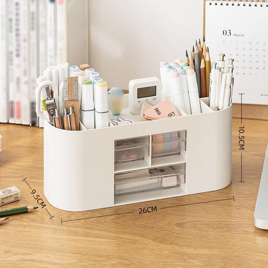 Storage box with pen holder, desk organizer, 10 compartments, large capacity, double-layer transparent V1188-MS-313-0576