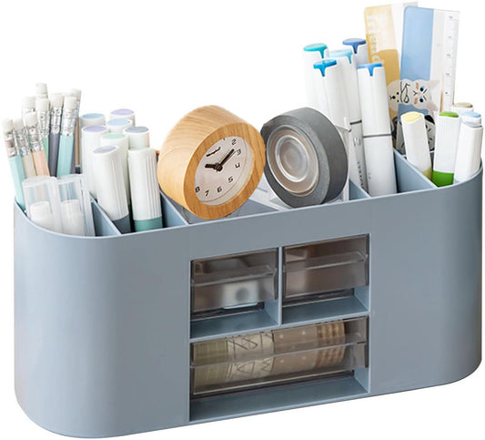 Storage box with pen holder, desk organizer, 10 compartments, large capacity, double-layer transparent V1188-MS-313-0577