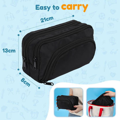 Large black pencil case with 3 compartments for school and office V1188-MS-313-0584
