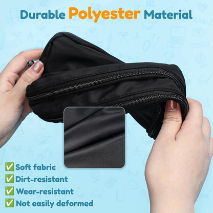 Large black pencil case with 3 compartments for school and office V1188-MS-313-0584