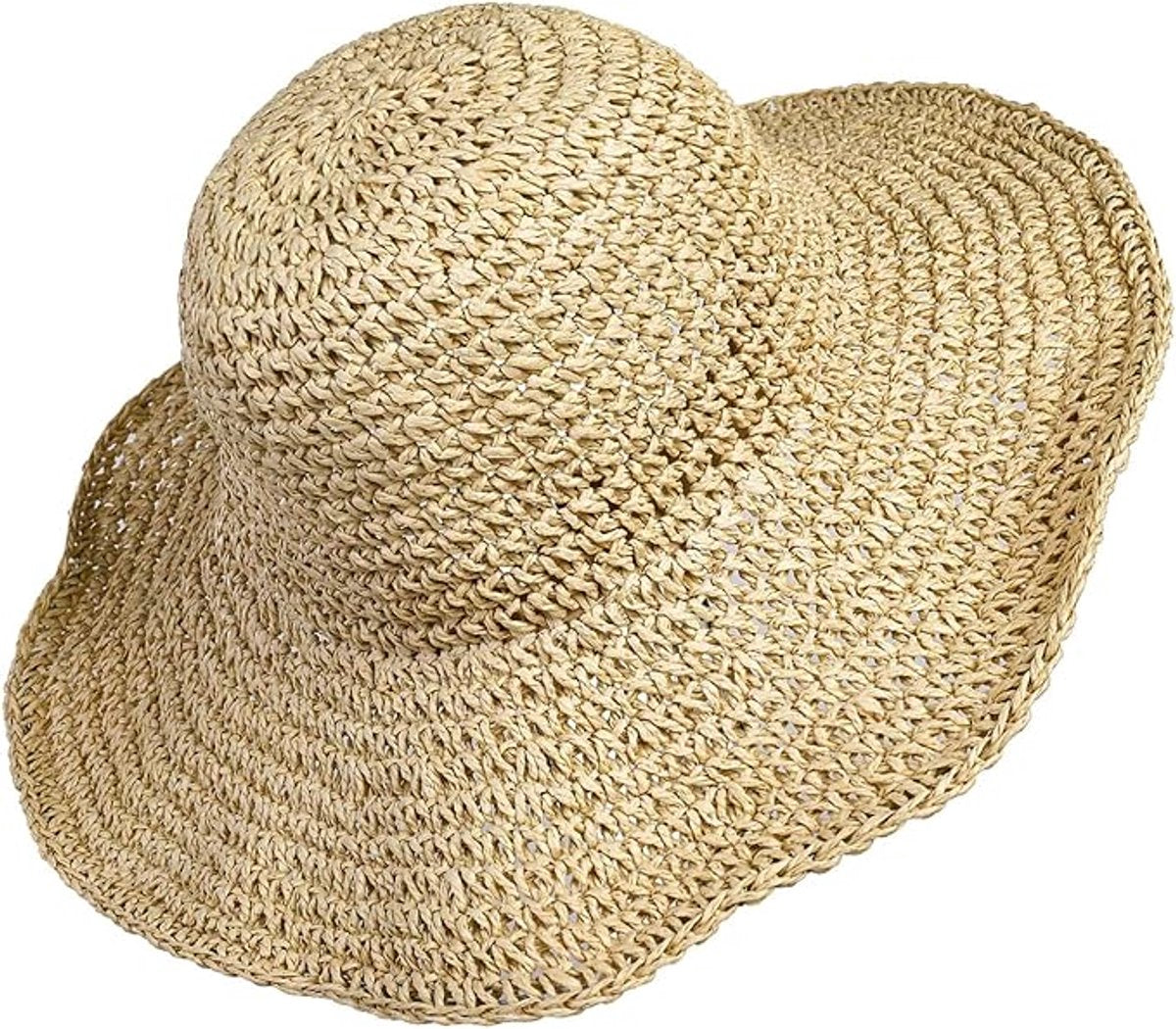 Women's foldable straw hat - Optimal sun protection - Wide brim - Foldable - Holiday decoration - 100% raffia V1188-MS-313-0586
