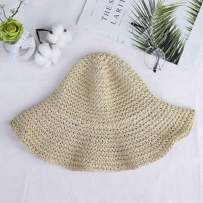 Women's foldable straw hat - Optimal sun protection - Wide brim - Foldable - Holiday decoration - 100% raffia V1188-MS-313-0586