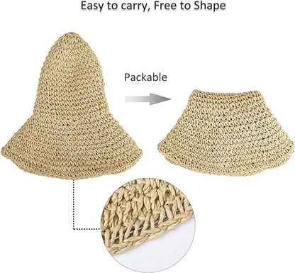Women's foldable straw hat - Optimal sun protection - Wide brim - Foldable - Holiday decoration - 100% raffia V1188-MS-313-0586