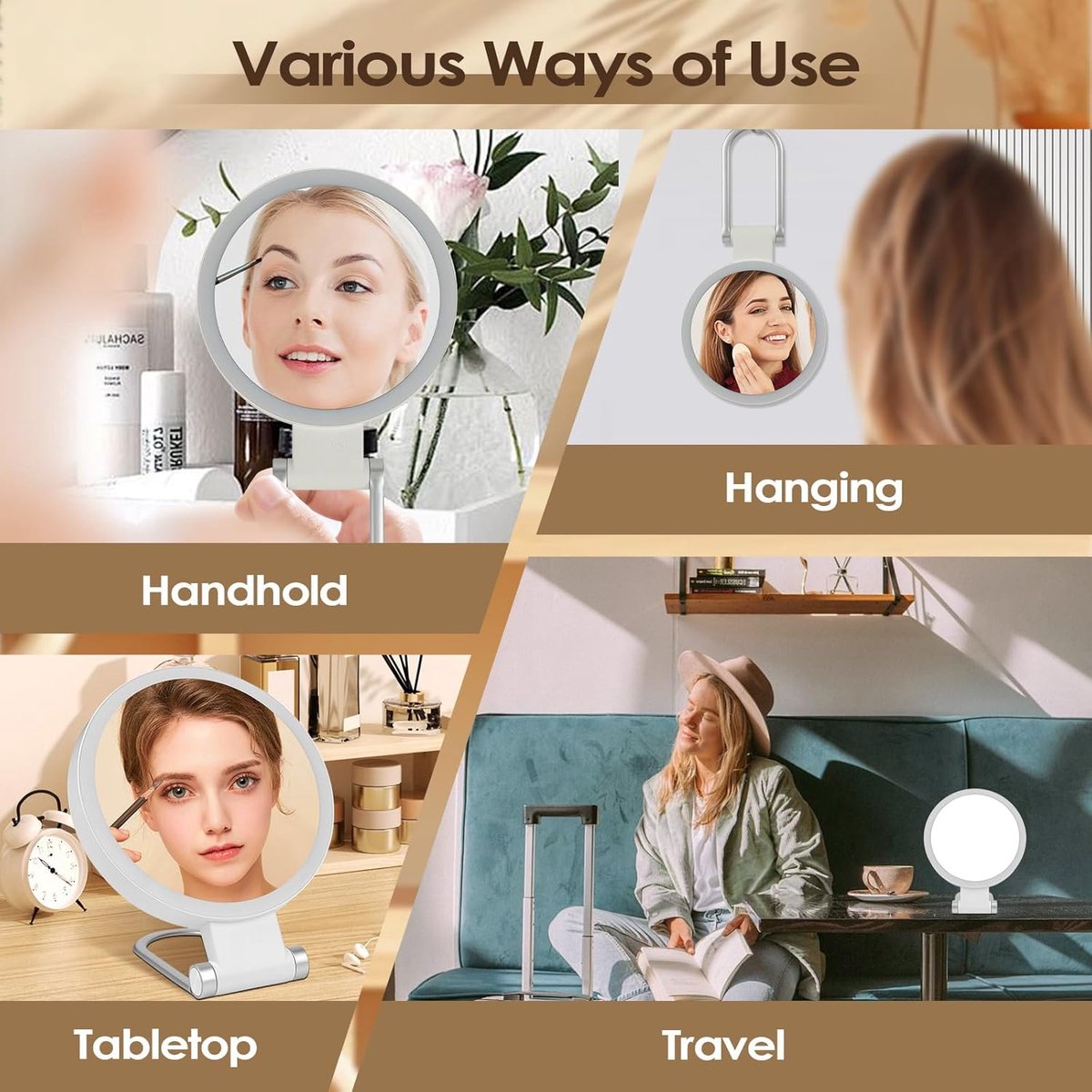 Mirror - Lighted Mirror - Makeup Mirror - 10x Magnifying Mirror - Double-Sided Lighted Makeup Mirror - V1188-MS-313-0593