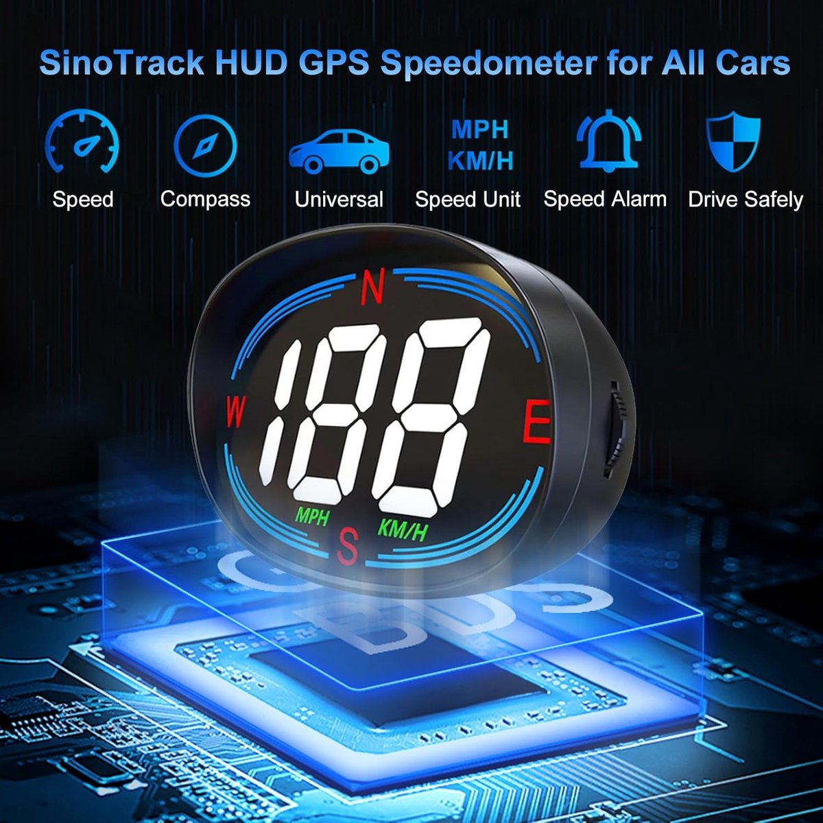 Speedometer - GPS Speedometer - Car Accessories - Universal Head-Up Display - MPH Speedometer - Plug and Play V1188-MS-313-0599