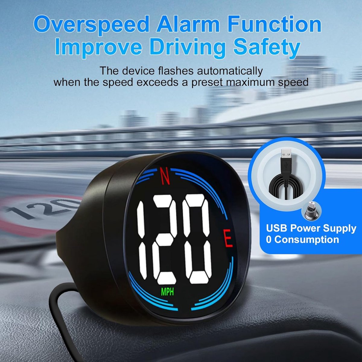 Speedometer - GPS Speedometer - Car Accessories - Universal Head-Up Display - MPH Speedometer - Plug and Play V1188-MS-313-0599