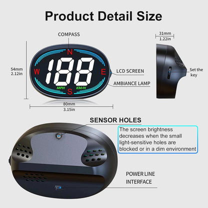 Speedometer - GPS Speedometer - Car Accessories - Universal Head-Up Display - MPH Speedometer - Plug and Play V1188-MS-313-0599