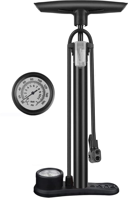 Bicycle pump - Bicycle pump with pressure gauge - Double valve head - Schrader and French valves - Foot pump V1188-MS-313-0601