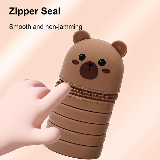 2-in-1 telescopic pencil case in soft silicone, cute kitten-shaped pencil case, ideal for storing stationery, V1188-MS-313-0608