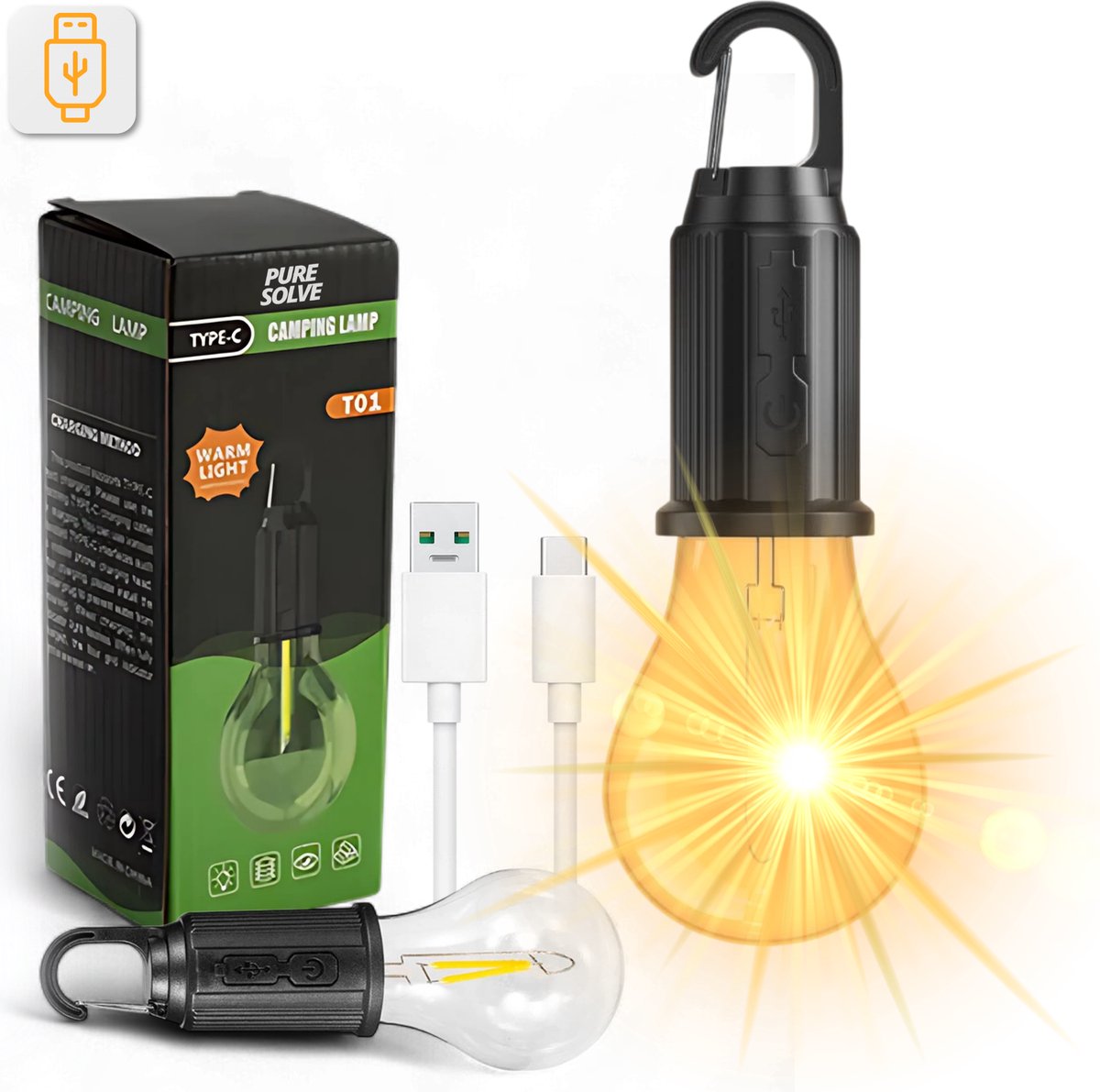 2-piece camping lamp - emergency lighting - 3 settings - camping lamp - rechargeable camping lamp - tent lamp V1188-MS-313-0625