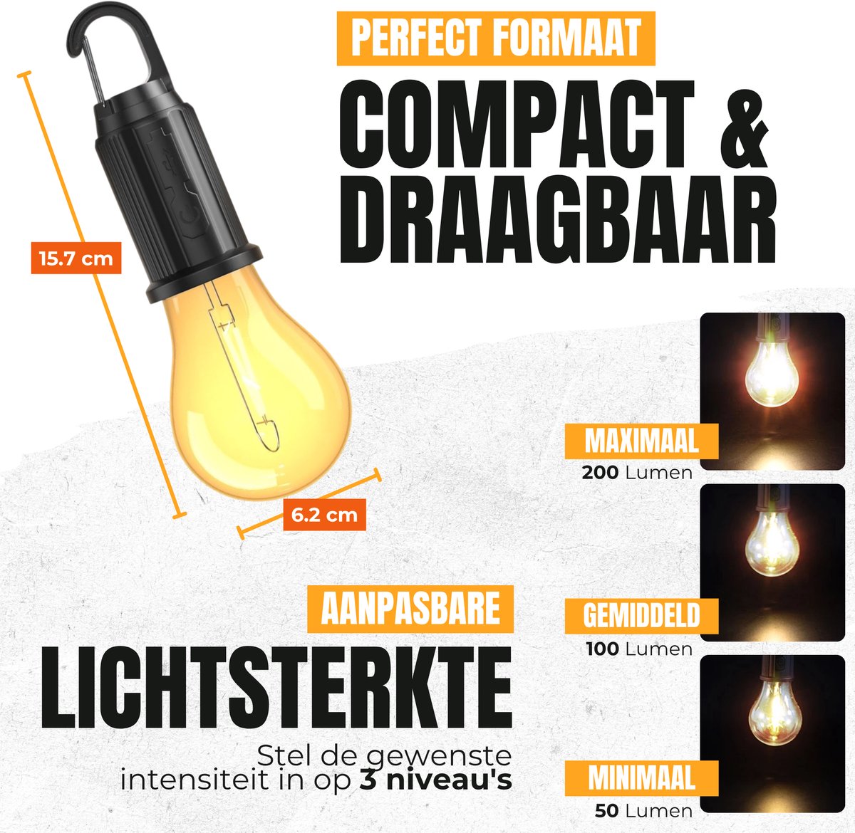 2-piece camping lamp - emergency lighting - 3 settings - camping lamp - rechargeable camping lamp - tent lamp V1188-MS-313-0625