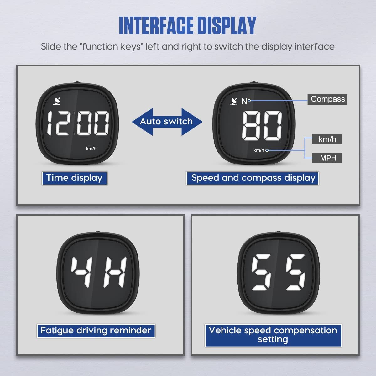 Speedometer - Digital GPS Speedometer - Head-up Display - KMH/MPH - With driver fatigue alert and speed V1188-MS-313-0627
